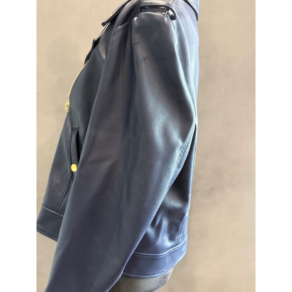 Michael Kors Navy & Gold Faux Leather Moto Jacket Size XL - Picture 4 of 8